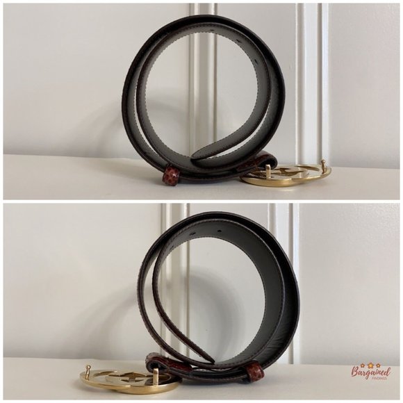 Authentic Gucci Maroon Python Leather Gold Interlocking G Buckle Belt Size 75/30 - Picture 10 of 13